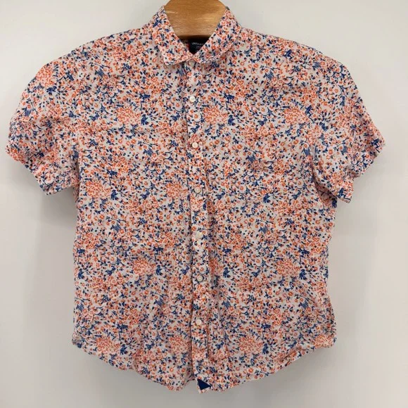 UNTUCKit Button Down Mens Large White Orange Blue Floral Linen Ellsworth Shirt - Picture 2 of 8